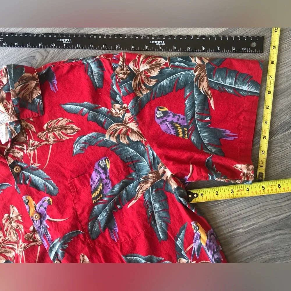 Red and Purple Casual Button Down Shirt with Tropical Print - Picture 8 of 9